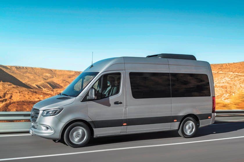 Mercedes Sprinter passenger van driving through Las Vegas